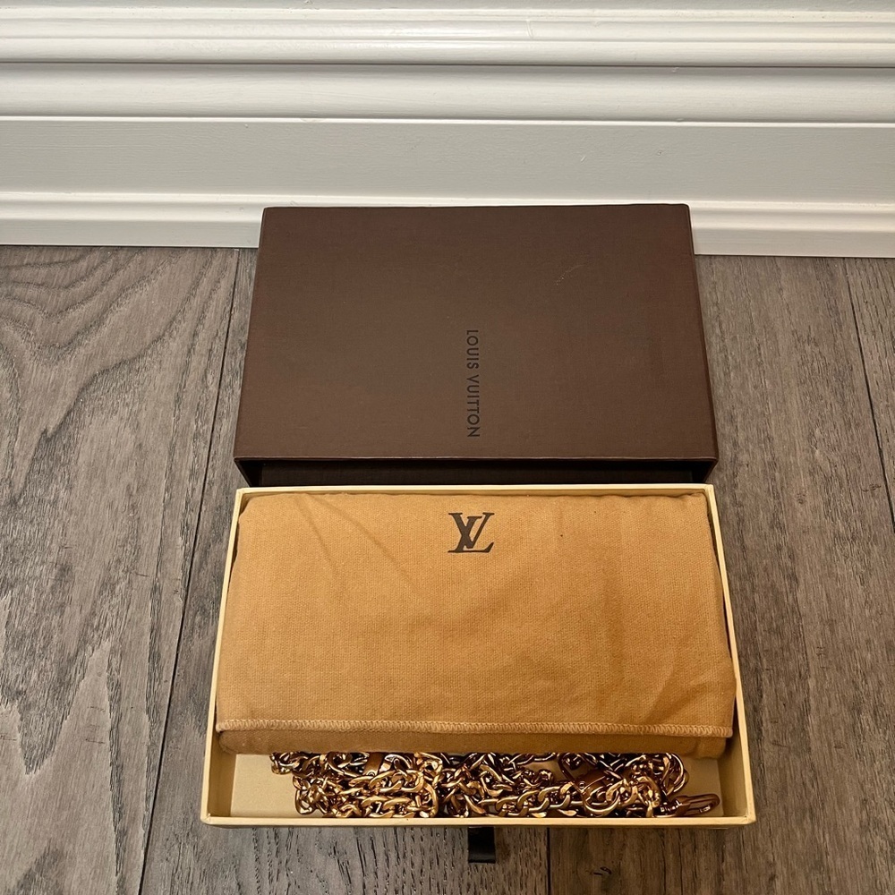 Authentic Louis Vuitton Brown and Gold Monogram Wallet on Chain - Picture 9 of 11